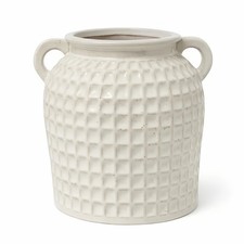 Image of White Ceramic Vase with Double Handles Retro Textured Vase for Flowers Bouquets