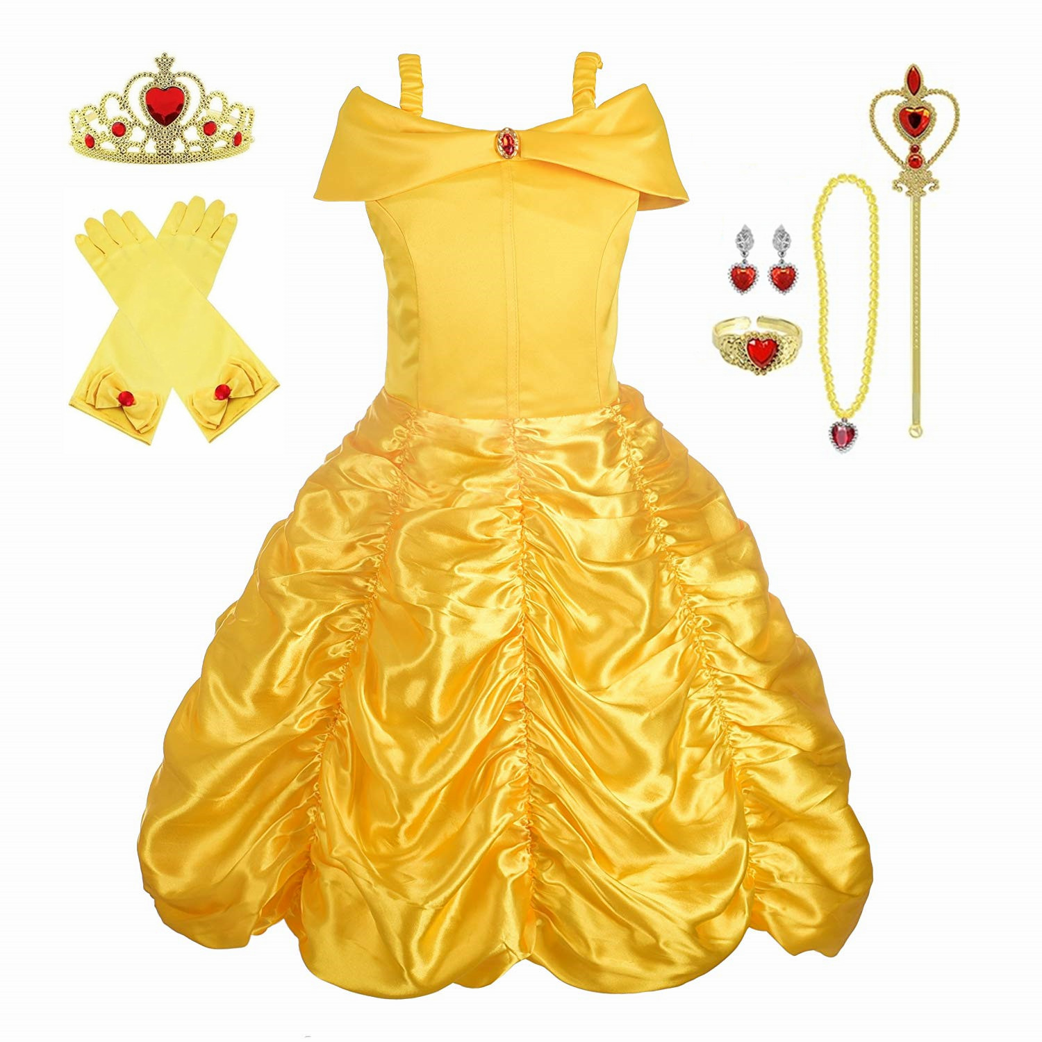 Conjunto de disfraces de princesa de bella para niñas y accesorios para fiesta de cumpleaños elegante