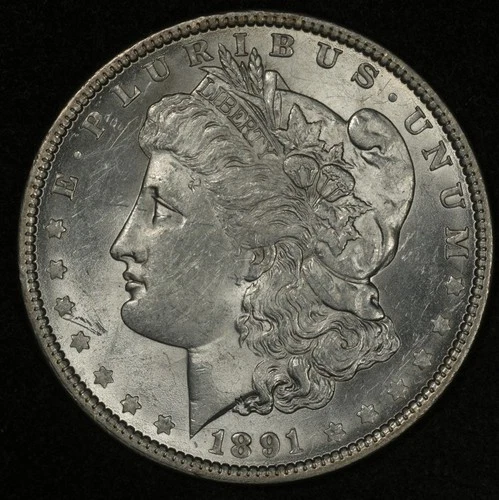 1891 MORGAN SILVER DOLLAR LUSTROUS AU/UNC