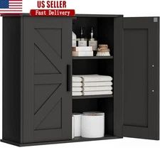 Wall Mounted Storage Cabinet Adjustable Shelves Bathroom Kitchen Laundry Room US