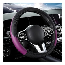 Stylish Black Steering Wheel Cover With Anti-slip Carbon Fiber Design - 15in