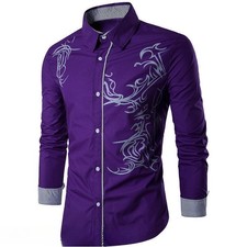 Men's Dress Shirts Dragon Print Tops Laple Long Sleeve Slim Fit Fashion Casual