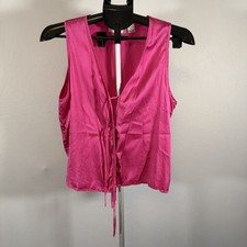 VTG Victorias Secret Gold Label Medium 100 Silk Pink Tie Front Tank Top Fairy