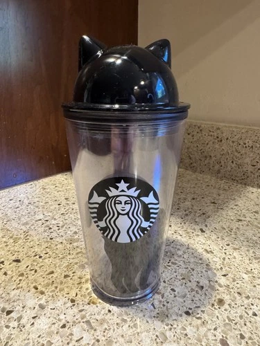 Rare Starbucks Tumbler Cold Cup  Europe Exclusive Kitty Ears Black Cat Halloween