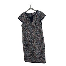 Talbots Paisley V-Neck Blue Red Midi Dress Small