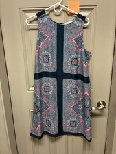 Ann Taylor Loft Navy Blue Paisley Ladies Sheath Dress Size L