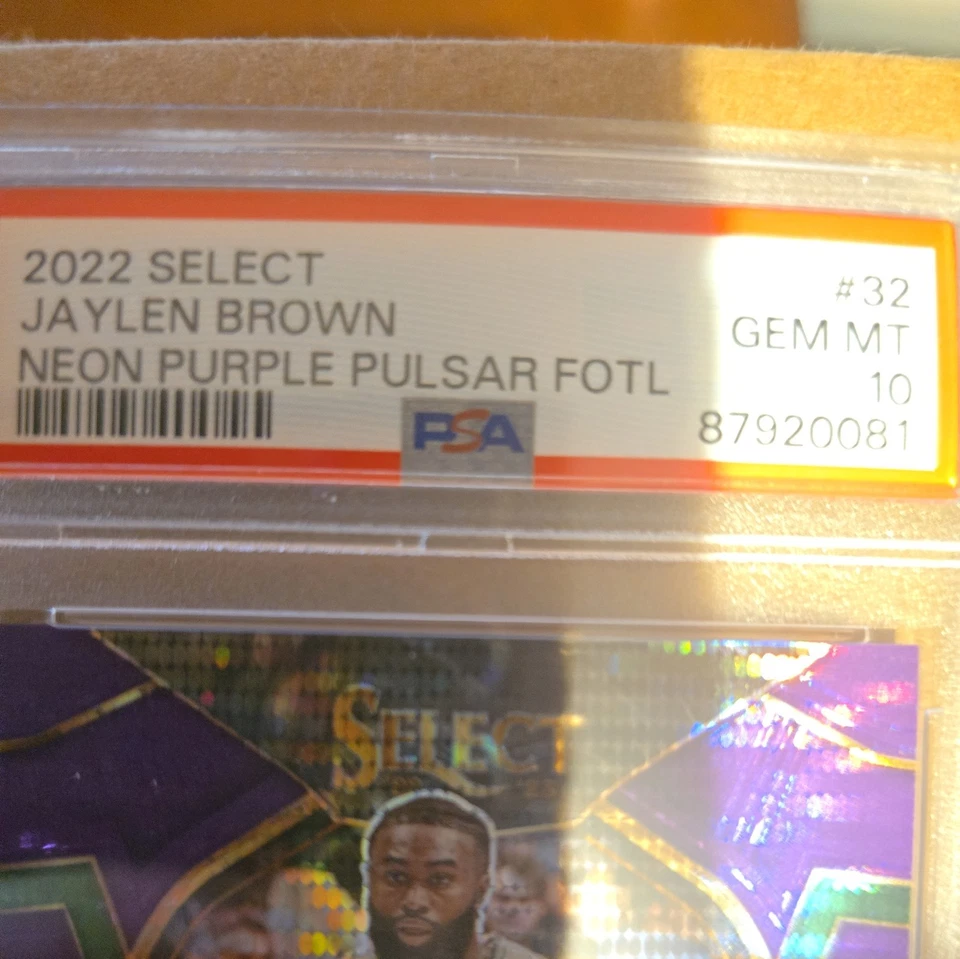 2022-23 Panini Select - Jaylen Brown NEON PURPLE PULSAR FOTL 1/5 PSA 10 - Image 3 of 4
