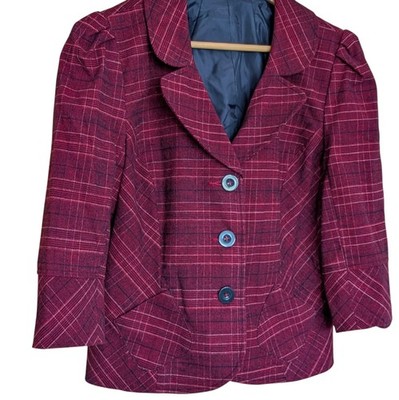 Red Plaid Structured Blazer by GO International XL Business Casual Classic