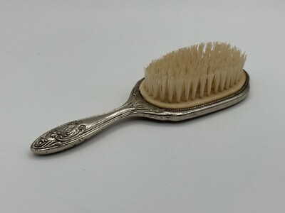 Vintage Hair Brush Silver Plate Floral Heavy Ornate Embossed  display picture 2