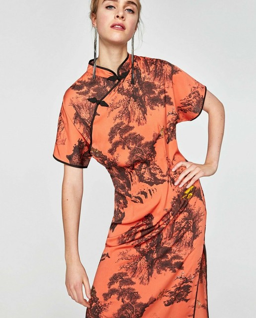 NEW ZARA Asian Inspired Oriental Style Mandarin Midi Maxi Dress Beautiful Sz S eBay
