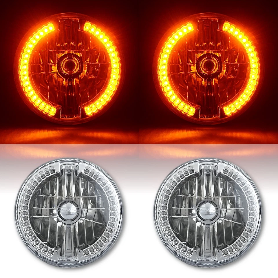 Par de bombillas LED de 7" con anillo halo ámbar dividido ojos de ángel 6K 20/40w Foto 2 de 4