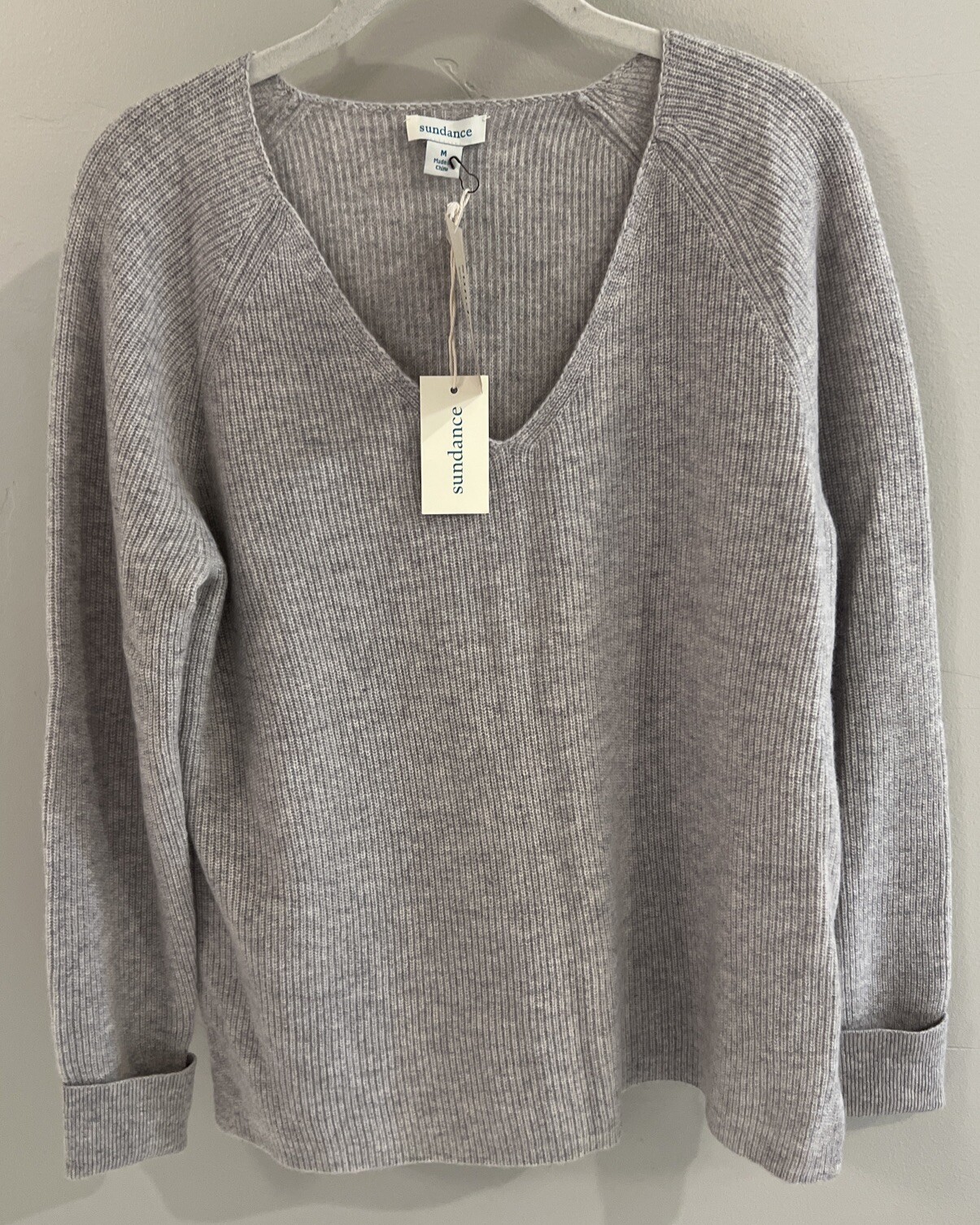 NWT Sundance Catalog Gray V Neck “Rowan Cashmere Sweater” Size M 218