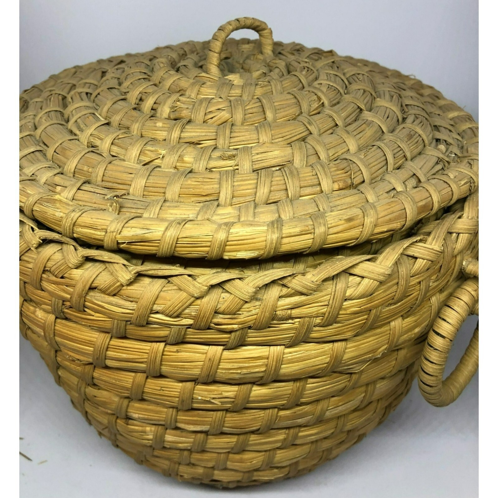HandWoven Basket with Lid and Handles, 10" Round, 8 1/4" Tall