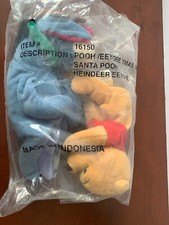 NEW Disney Reindeer Eeyore  Santa pooh 8" Mini Bean Bag Plush Toy NIP 16150