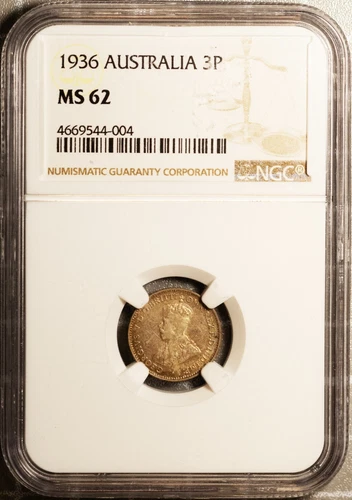 1936 3p Australia Coin MS 62 NGC # 4669544-004 + Bonus