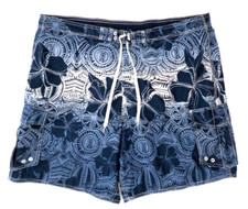 Joe Boxer Men's Board Shorts XL Swimwear Blue Floral 100 Polyester