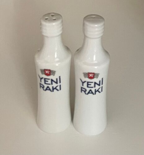 SET OF TWO  ” Yeni Raki " TURKISH RAKI DRINK Porcelain Salt & Pepper Shakers - Picture 1 of 6