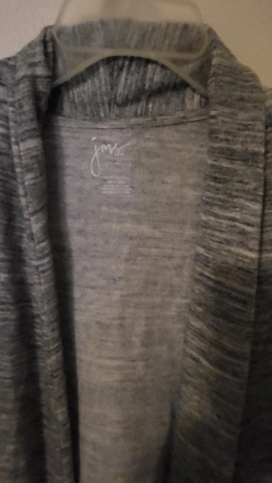 Cárdigan abierto JMS para mujer 4X negro gris jaspeado 36 L 29 en la parte delantera del pecho Pit To Foto 2 de 4