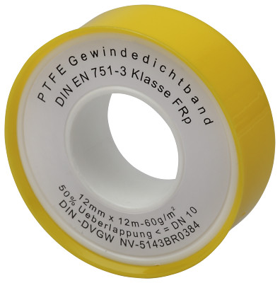 Gewindedichtband Rolle 12mm X 0.1mm X 12m – Teflonband, DIN-DVGW Geprüft, 60 G/m²