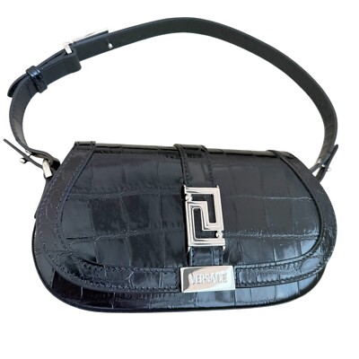 Versace Black Crocodile-Embossed Leather Shoulder Bag, 1010951