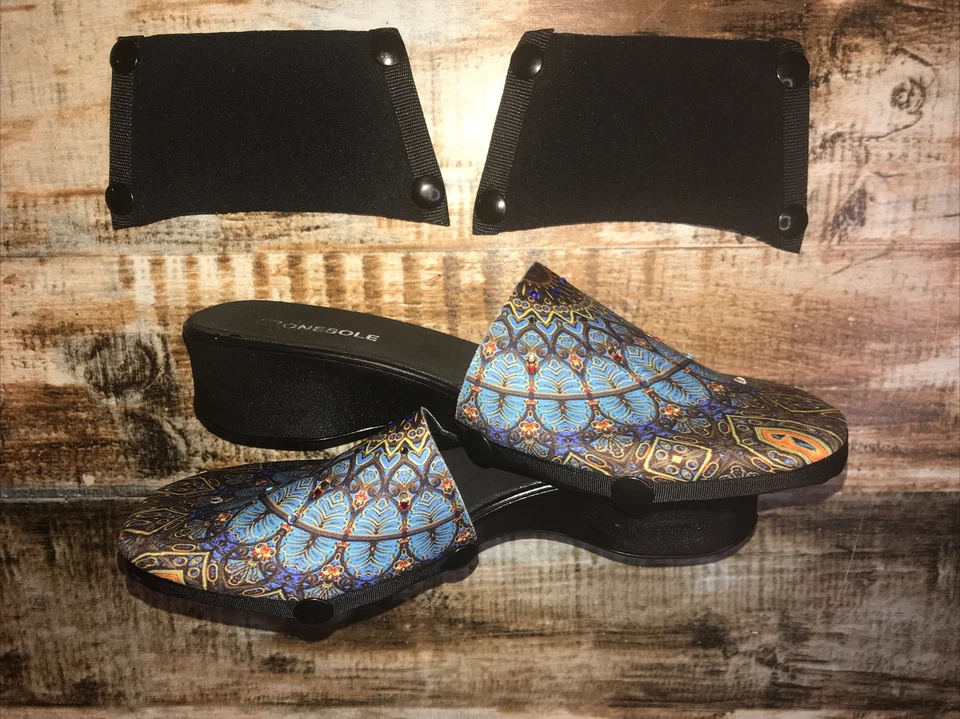 Sandalias negras intercambiables zuecos de cristal Paisly Sworovski con suela única talla 10 Foto 4 de 4