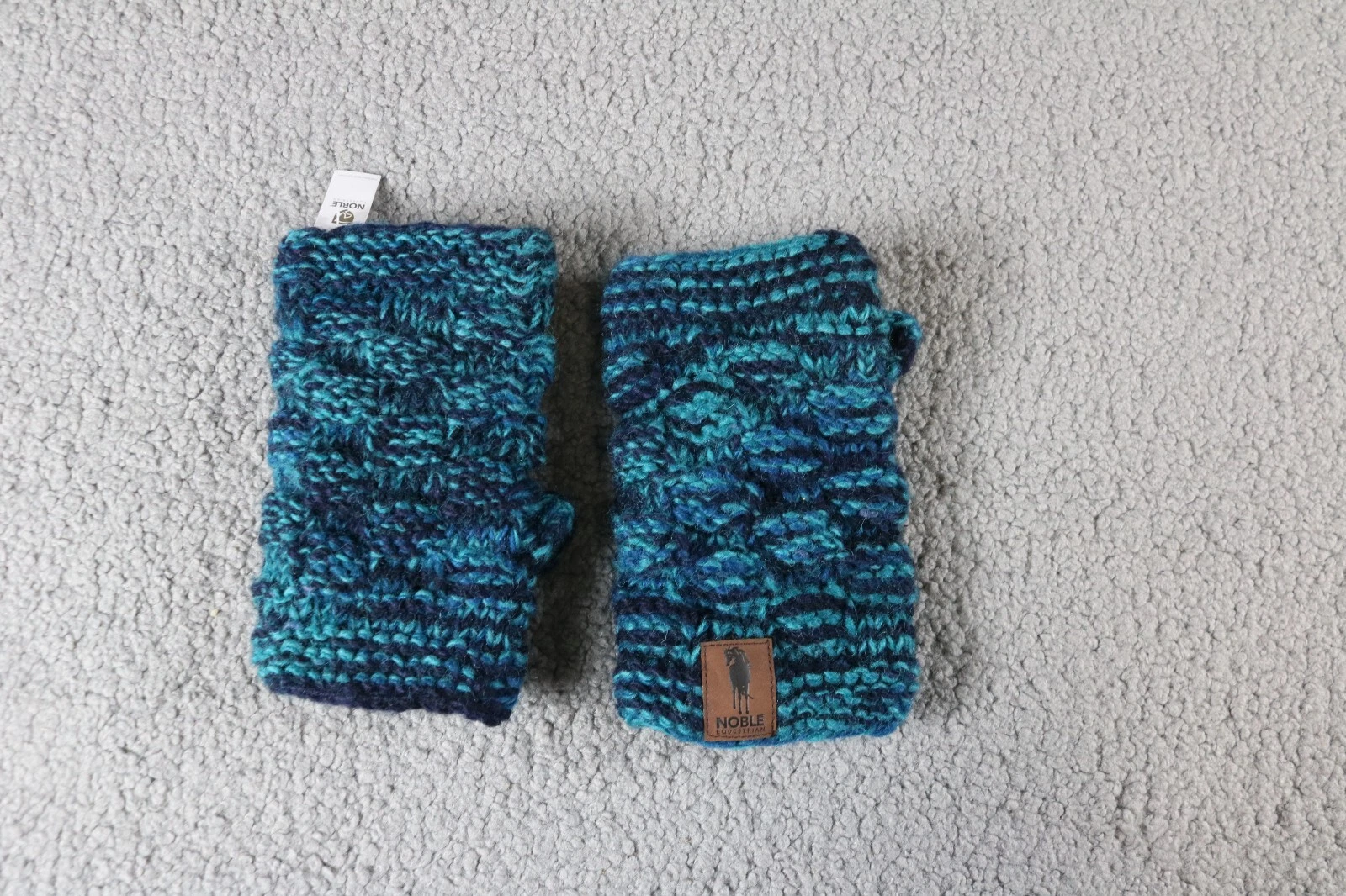NOBLE EQUESTRAIN Blue Wool Fleece Lined Fingerless Gloves Hand Warmers New
