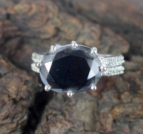 9.89 Ct Black Diamond Solitaire Oval Certified Ring Stunning Collection SEE VDO - Picture 6 of 8