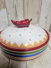 Clay Art Jalapeno Pattern Tortilla Warmer With Lid Hand Painted StoneLite