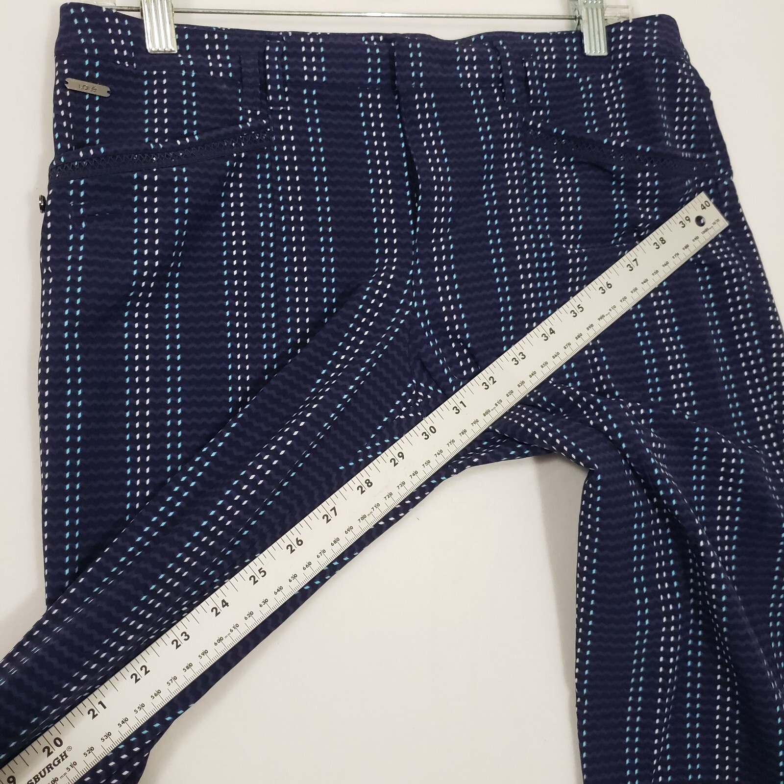Lolë Ready 2 Pant Womens size 6 Blue Dashed Print UPF50+ Zip Pockets Lole