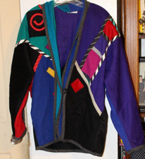 Lynn Murray Womens Wool Geometric Coat Artsy 80s 90s Sz large VTG