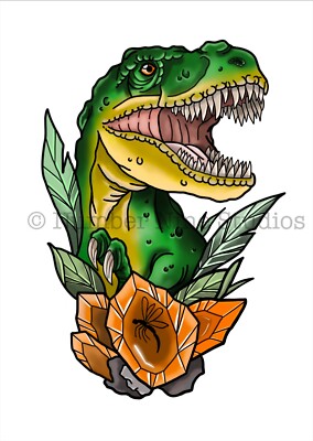 Jurassic T-Rex Tattoo Line Artwork Illustration,limited/rare