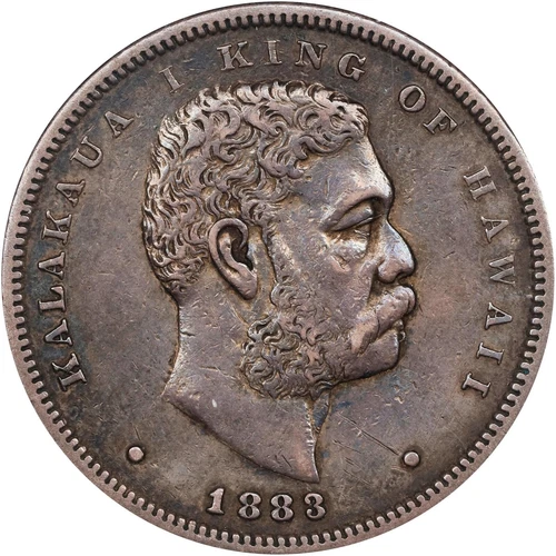 HAWAII KING KALAKAUA I  1883  50 CENTS/HALF-DOLLAR COIN, CERTIFIED NGC XF DETAIL