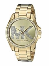 NEW MICHAEL KORS BRADSHAW GOLD TONE,MK PAVE CRYSTALS LOGO,BRACELET WATCH MK6555