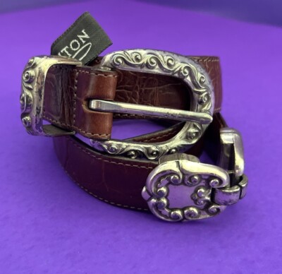 Vintage Brighton Brown Croc Embossed Leather Belt Brass Rope Buckle USA 32.5” Vintage Brighton Women main image 4