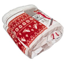 Coperta Letto Pile Plaid Pile Divano con retro agnellato Beige Rosso SKI VOLPI