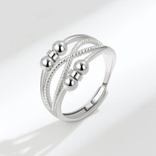 Women Adjustable Anti Anxiety Rings 925 Silver Stress Relief Spinner Fidget Ring