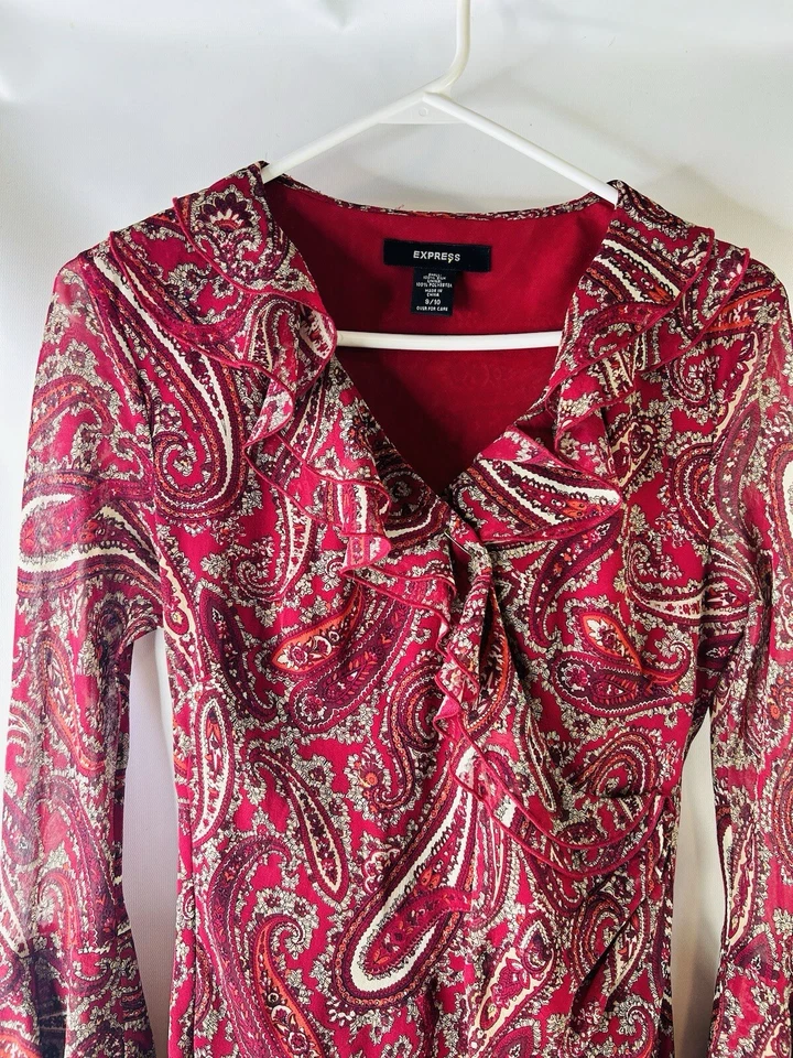 Vestido vintage Y2K Express para mujer manga campana de seda 9/10 hadas terrosas capricho Foto 2 de 4