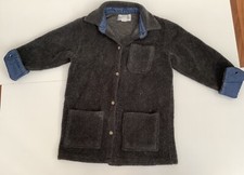 Women's Gray Sherpa Teddy Fleece Jacket Button Front Coat Size M Pockets