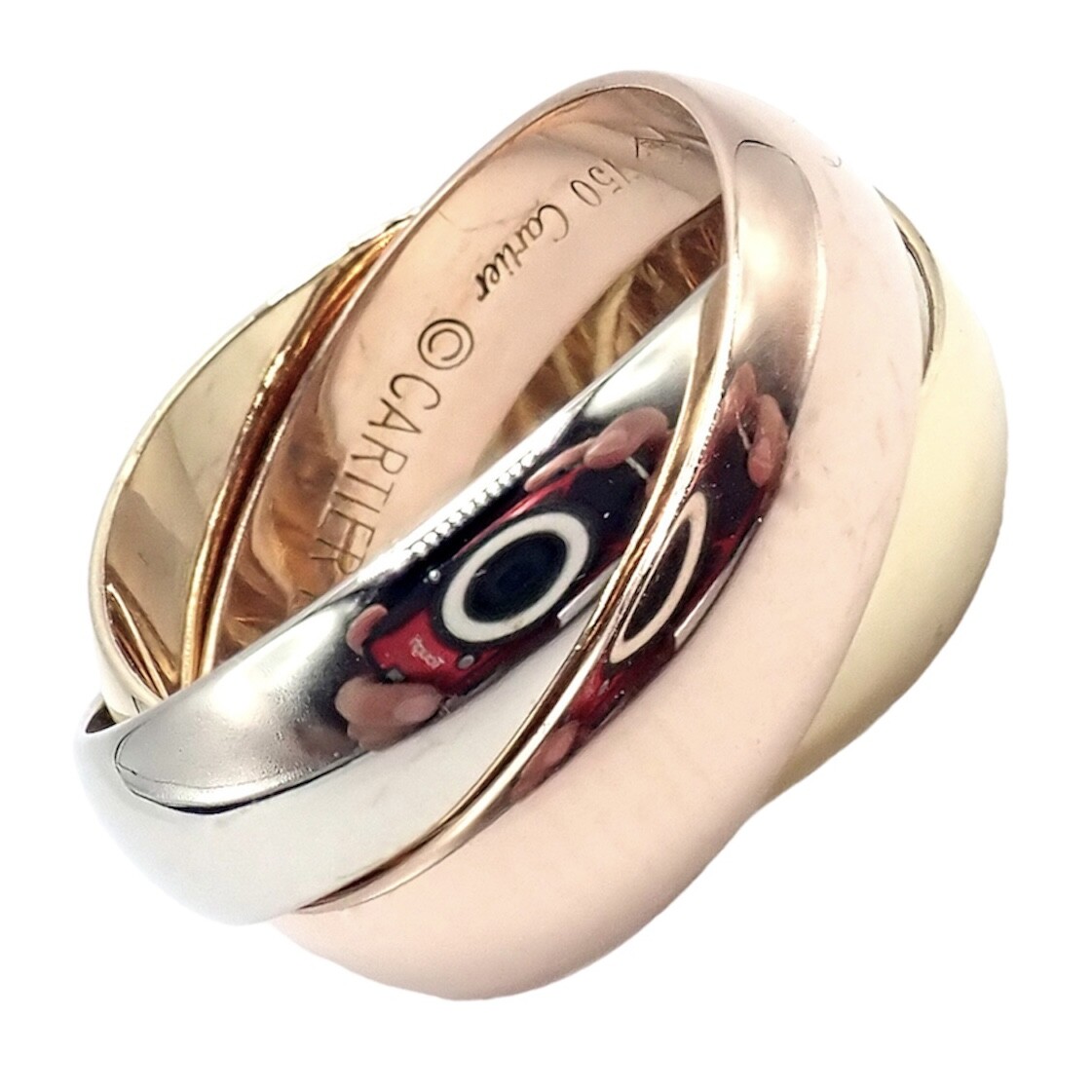Authentic! Cartier Trinity 18k TriColor Gold Wide Band Ring 1990