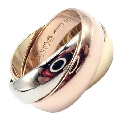 Authentic! Cartier Trinity 18k TriColor Gold Wide Band Ring 1990