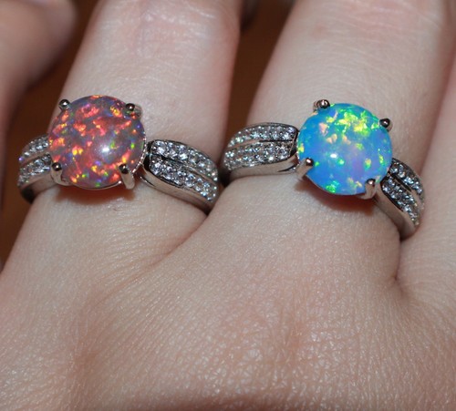Feueropal Cz Ring Edelstein Silber Schmuck 6,25 7,5 Verlobung Hochzeitsband L - Bild 2 von 15