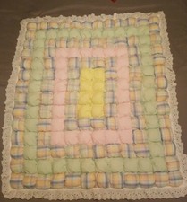 Puffy Crib Quilt Blanket Wall Decor 40" 34" green, pink  yellow