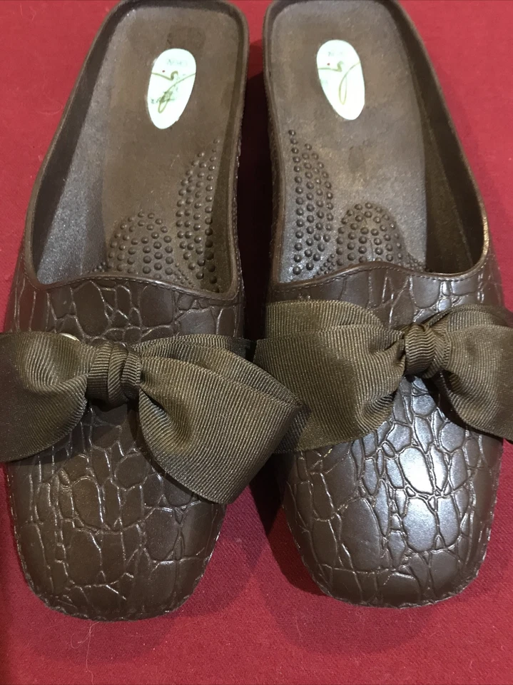 BROWN Flat Sandals Women Sz 8 9 Snake Skin Square Toe Ribbon Bow Slip On Comfort - Изображение 4 из 4