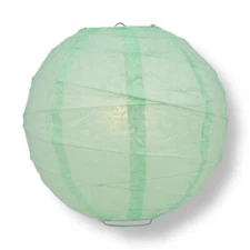 Quasimoon 12" Cool Mint Green Round Paper Lantern, Crisscross Ribbing, Hangin...
