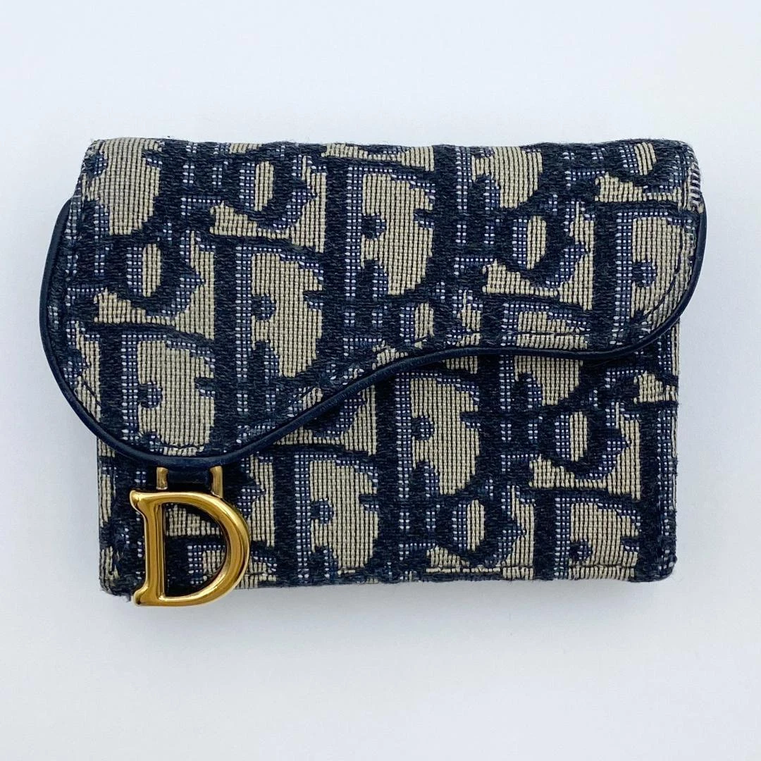 Dior Navy Blue Oblique Canvas and Leather Card Holder Dior