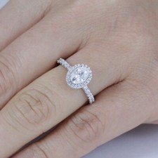 Oval Halo VVS1 Moissanite Engagement Wedding Ring Sterling Silver Sz 4.5-9 S96B