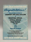 2016 Topps UFC Knockout Triumphant Trios Johnson/Johnson/VanZant /10 Redemption