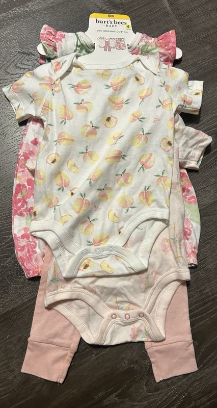 Burts Bees 4 Piece Organic Cotton Rompers Pants Size 6 Months New!