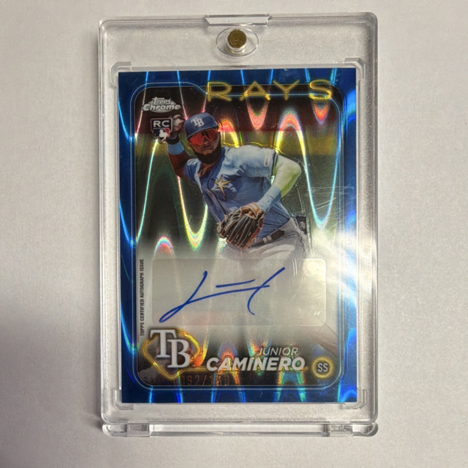 Topps Chrome Update 2024 Junior Caminero Blue RayWave Auto RC /150 Rays