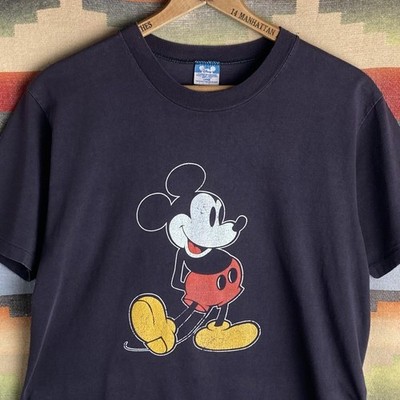 VTG 80s Disney Mickey Mouse Black T-shirt Mens Large USA Single Stitch *FADED*